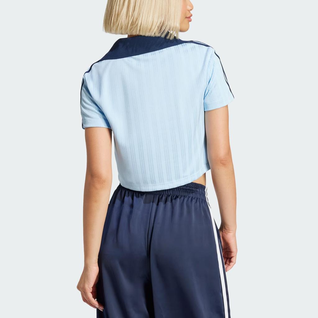 adidas Оригинальная спортивная повседневная рубашка-поло Adicolor Jacquard с коротким рукавом, женская, розовая, синяя, JD5864