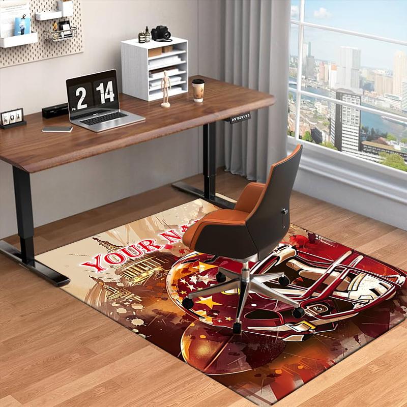 1PC Custom Name American Football Helmet Art Theme Floor Mat Ideal for Living Room, Game Rooms, Office, Bedroom, Floor Mat Playful Design
