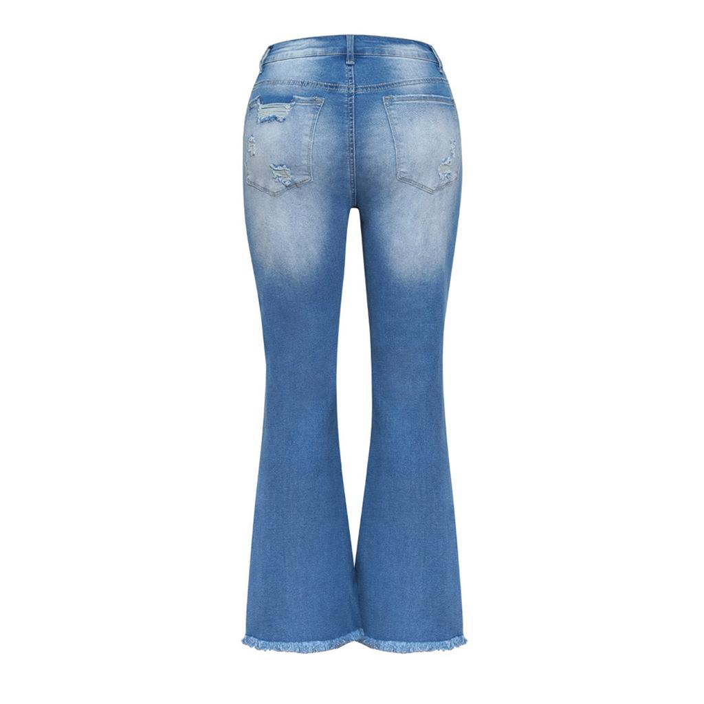 Женские потертые рваные длинные джинсы с бахромой, повседневные брюки прямого кроя