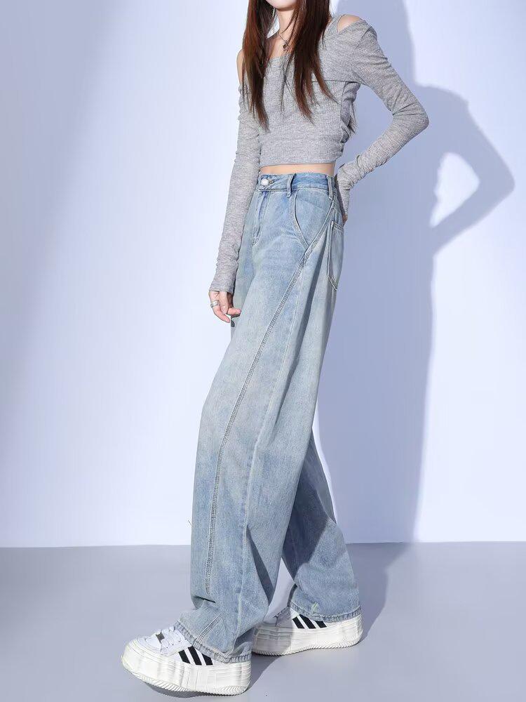 Женские джинсы «Лайт Скимитар»: Весна/Осень 2025 Брюки-палаццо с завышенной талией, стройнящие, с широкими штанинами