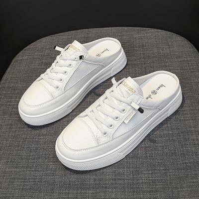 Кожаные тапочки-мешки с плоским дном и полутапочками, женские летние новые сетчатые дышащие туфли без каблука, ленивые туфли, маленькие белые туфли