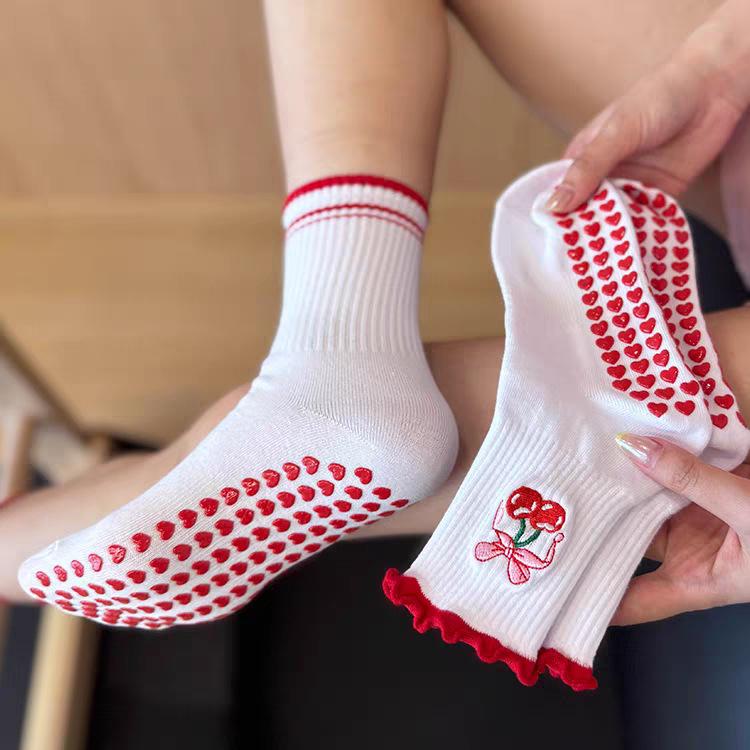 Non Slip Women's Yoga Grip Socks Mid Calf Floor Breathable Cozy Socks for Pilates Dance Gym