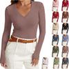 Женский однотонный топ с V-образным вырезом, облегающего кроя, с длинным рукавом