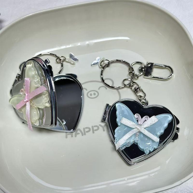 Милая бабочка в форме сердца складное зеркало брелок Y2K модный металлический брелок автомобильный держатель для ключей сумка подвеска украшение для девушки подарок