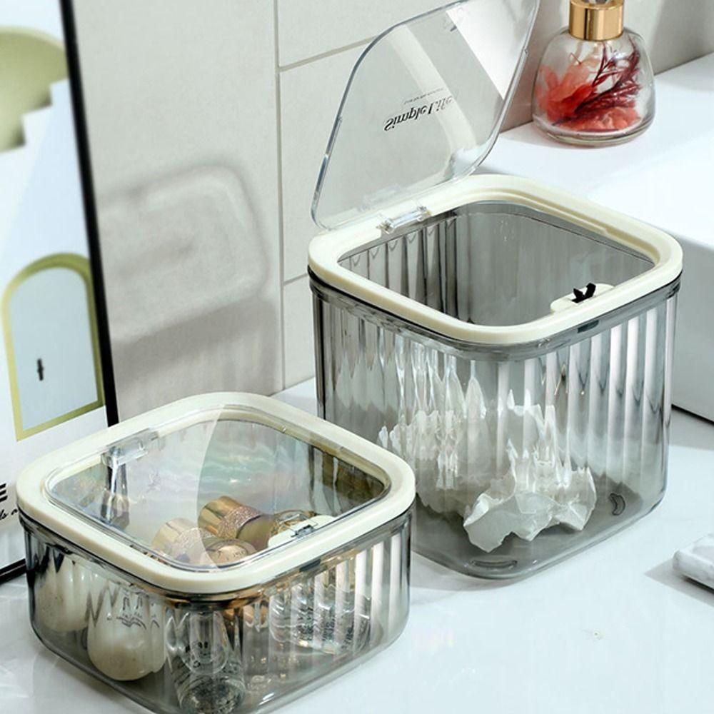 With Lid Mini Trash Can Dust Proof Desktop Storage Box New Transparent Storage Box  Workstation