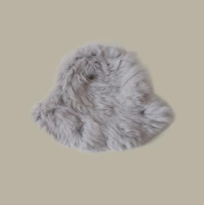 White plush bucket hat women's autumn and winter thickened warm imitation fur basin hat showing small face fluffy ear hat