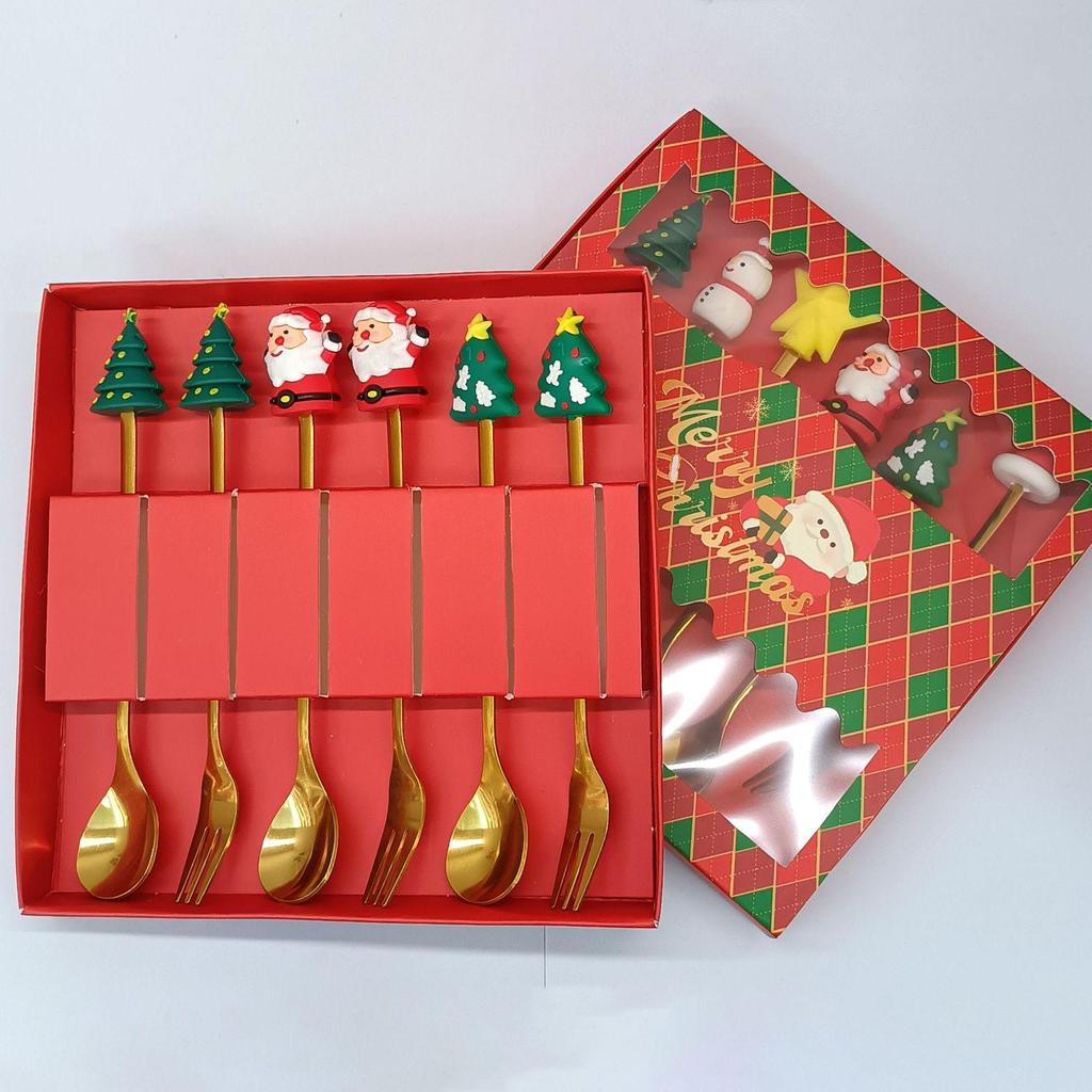 Креативный мультяшный набор ложек и вилок из нержавеющей стали: Палочка для кофе, Фруктовая вилка, Рождественский подарок
