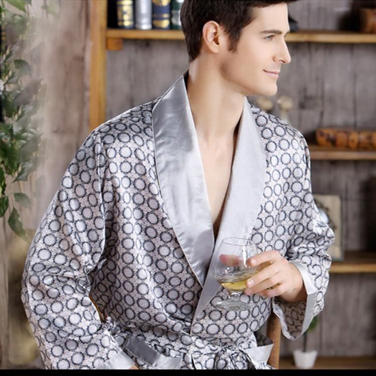 Свободный халат с v-образным вырезом, одежда для сна, весеннее мужское атласное кимоно для отдыха, ночная рубашка, халат, ночная рубашка, мужское платье с принтом, Золотая домашняя одежда