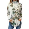 Women's Fashionable Casual High Neck Printed Long Sleeve T-Shirt Pullover Top