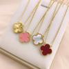 15mm High Quality Four Leaf Clover Necklace Women Single Flower Double Sided Pendant Lady's Collarbone Chain