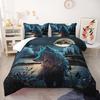 3D Cartoon Wolf Queen Size Bedding Set, with Patterns Mainly Featuring the Moon and Cartoon Wolves, Suitable for Room Decoration