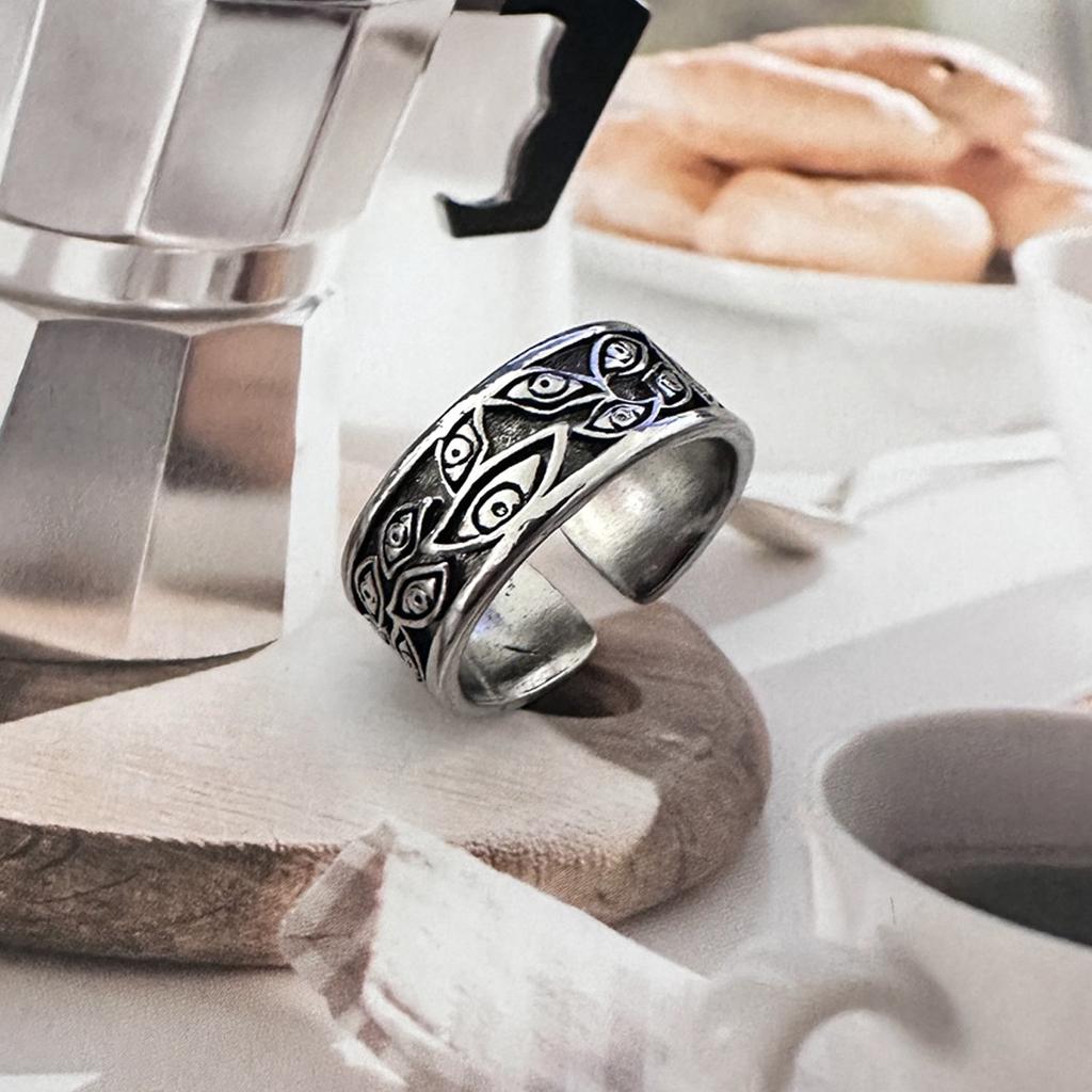 Кольцо в стиле ретро «Дьявол глаза» для мужчин, серебряное, панк, готика, регулируемое, манжетное, рок, хип-хоп, ювелирные изделия ручной работы, аксессуары, подарок для мужчин