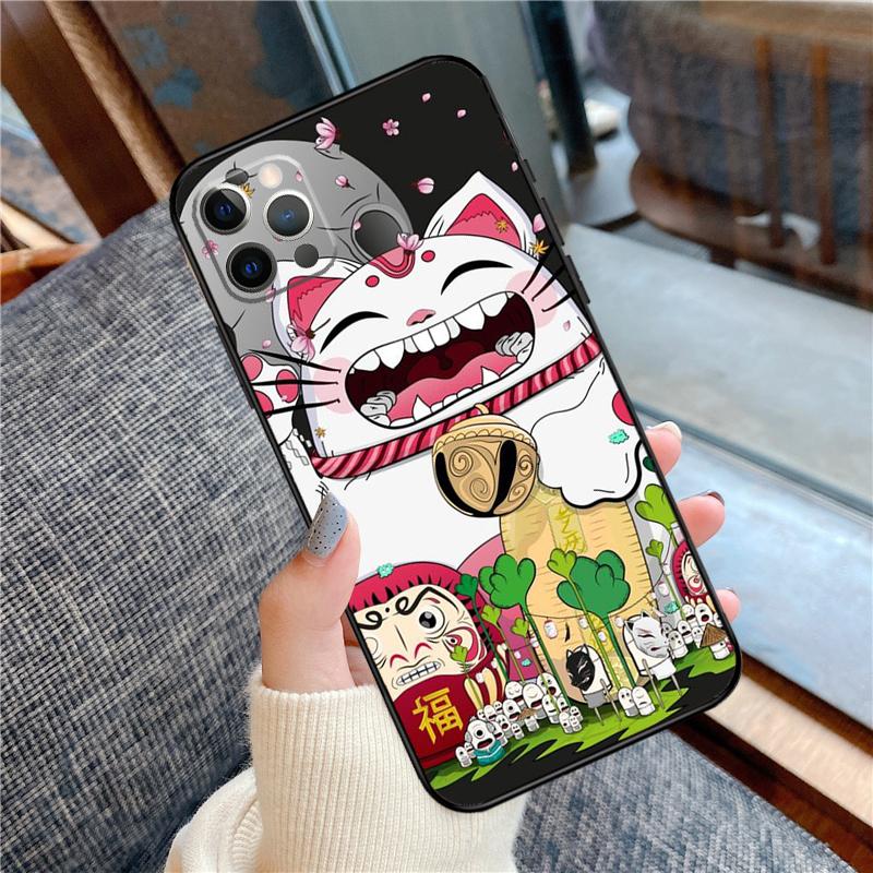 Чехол Maneki Neko Счастливым Котом-Кошкой для Денег для iPhone 14 15 16 Pro Max 11 13 12 Mini X XR XS Plus Мягкий Чехол-Оболочка