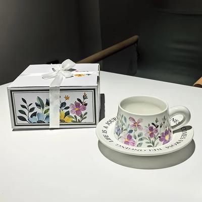 Цветочный керамический кофейный набор в винтажном стиле, цветочная чашка для послеобеденного чая с нарциссами и блюдце