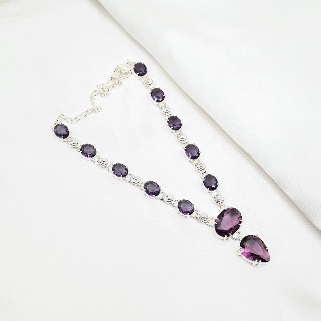 Amethyst Necklace, Gemstone 925 Sterling Silver Jewelry Necklace, Handmade Jewelry, For Anniversary Gift