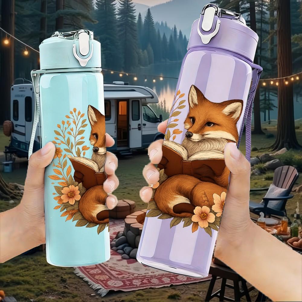 1PC Autumn Floral Fox Portrait 750ml Color Plastic Sports Water Bottle Leakproof Flip Straw Lid Suitable for Sports Office Home Use