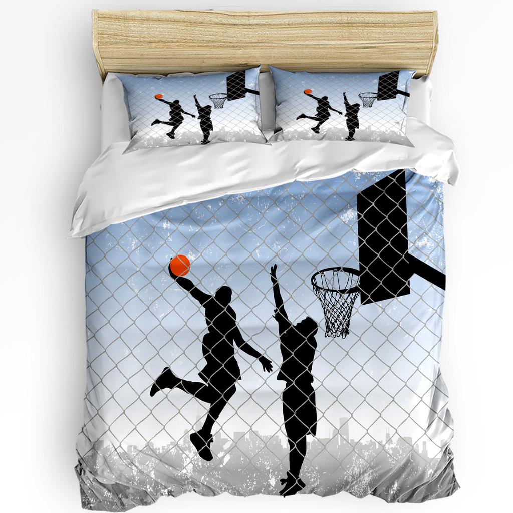 Basketball Bedding Collection For Bedroom Bed Home Basketball Player Silhouette Athlete Competiti Duvet Cover Quilt Cover Pillowcase