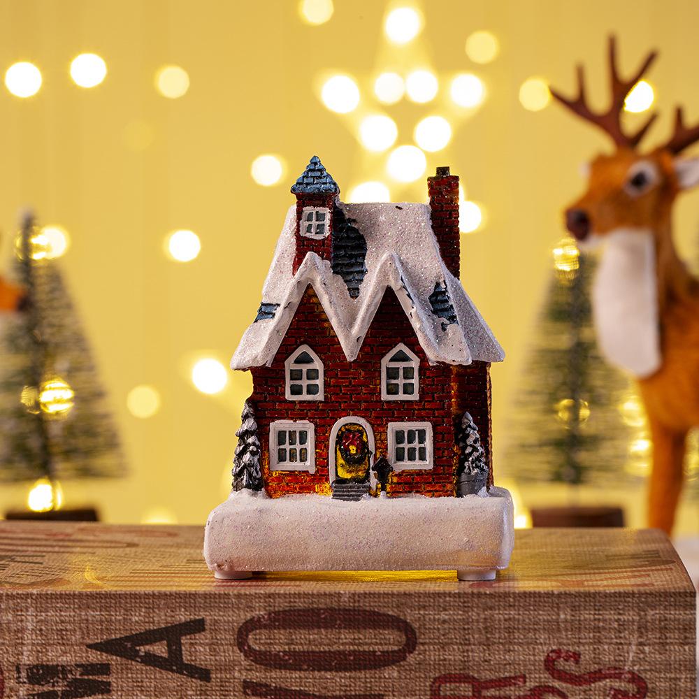 Glowing Christmas Cabin House with Led Lights Christmas Story Village Houses Festival Ornament Christmas Atmospheres Decor Props