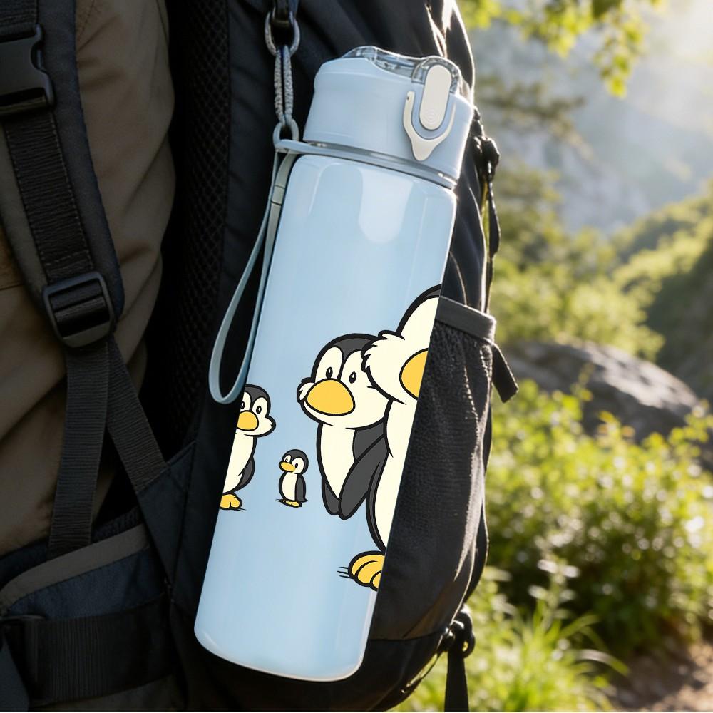 1PC Family Penguin Cartoon 750ml Color Plastic Sports Water Bottle Leakproof Flip Straw Lid Suitable for Sports Office Home Use