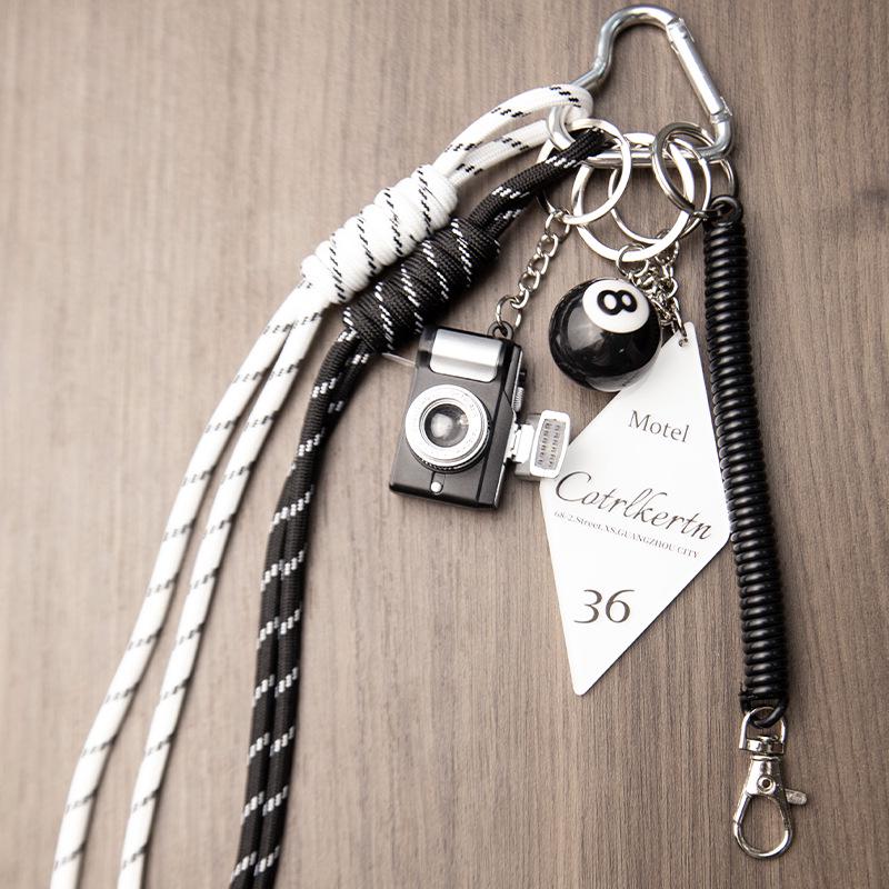 Colorful Woven Rope Keychain: Billiard, Camera & Bag Pendant