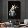 Lion Canvas Painting Wall Art Animals King and Queen with Golden Crown Posters and Prints Wall Art Pictures for Home Decoration