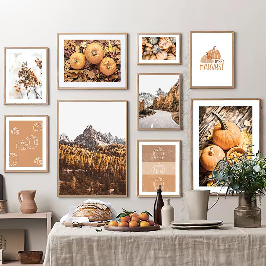 Осенний холм, лесная дорога, цветок тыквы, настенная живопись на холсте, постеры на скандинавскую тему и принты, современные картины для декора гостиной