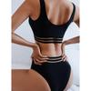 Swimsuit Women's Split Triangle High Waist Black Halter Neck Backless Solid Color Bikini Sets