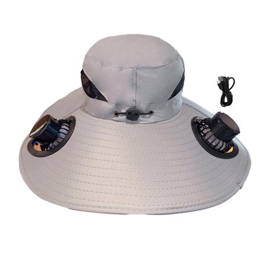 Мужская шляпа от солнца с двойным источником питания, вентилятором, трехскоростной регулируемой ветром, широкими полями, рыболовная шляпа, походная шляпа для рыбалки