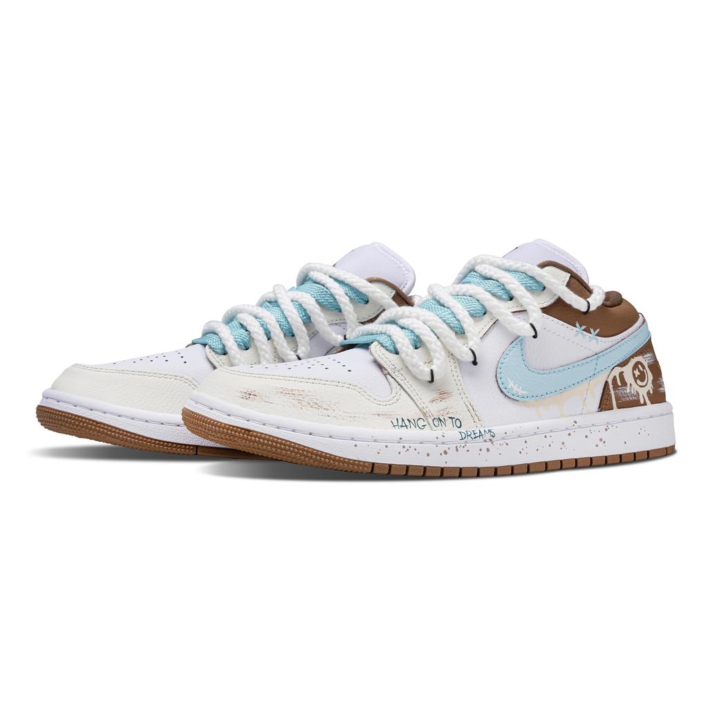 Jordan Air Jordan 1 Sea Salt Coconut Устойчивые к истиранию Низкие винтажные баскетбольные кроссовки Унисекс Белый Синий Коричневый DC0774-202(Команда864-)