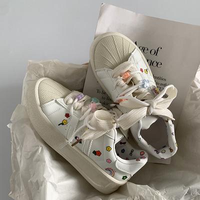Туфли Shell Head Graffiti Little White Shoes для женщин, весна и осень, новый дизайн, обувь для скейтбординга