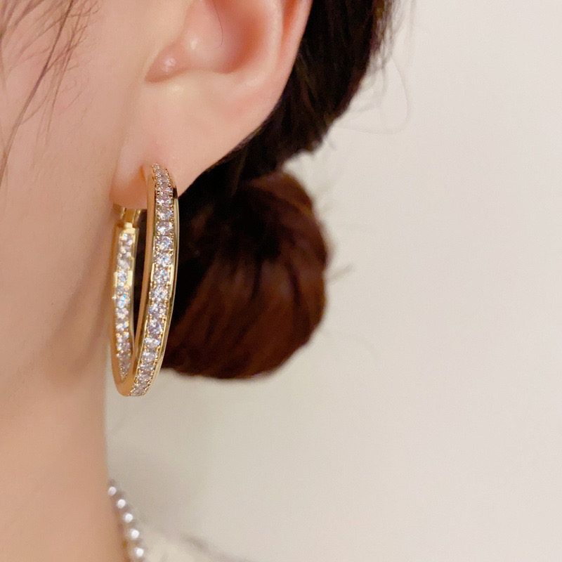 Personalized Fashion Normcore Style Micro Inlaid Zircon Ear Ring Exquisite Accessible Luxury All-Match Exaggerated Earrings Super Shiny Ear Rings