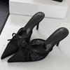 Модные Новые Элегантные Тапочки из Сетчатой Ткани с Бантом-бабочкой и Острым Носком Женские Сексуальные На Тонком Каблуке Вечерние Выпускные Туфли-мюли