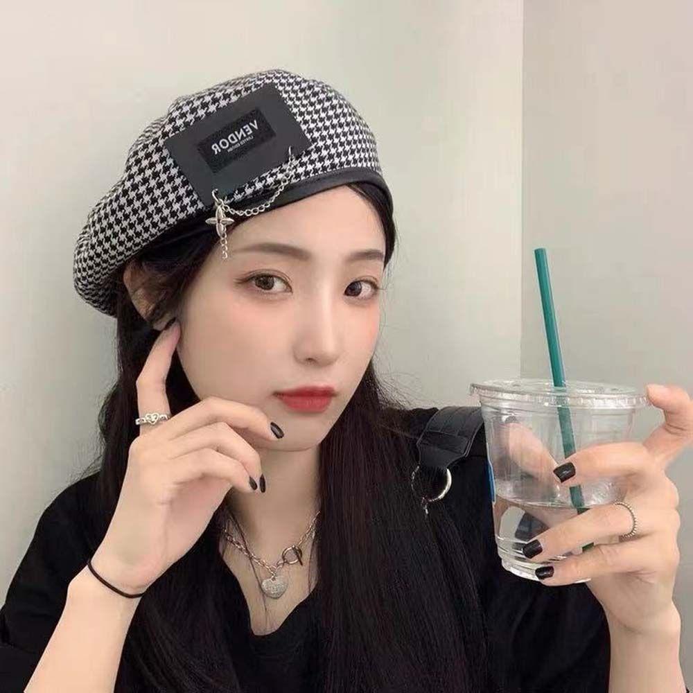 Ароматный стиль осень-зима универсальная клетчатая шляпа в корейском стиле женские береты шляпа художника гусиная лапка