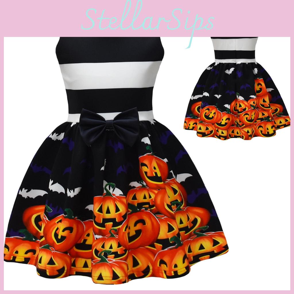 Smiling Pumpkin Print Girl Dress With Ruffle Aline For Toddlers