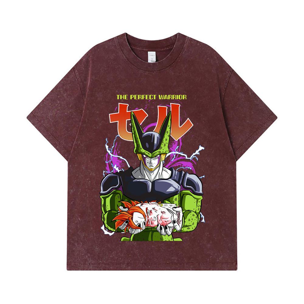 275 GSM Washed T-shirts 100% Cotton Dragon Ball V46 Perfect Cell Print Unisex Heavy Cotton T Shirt