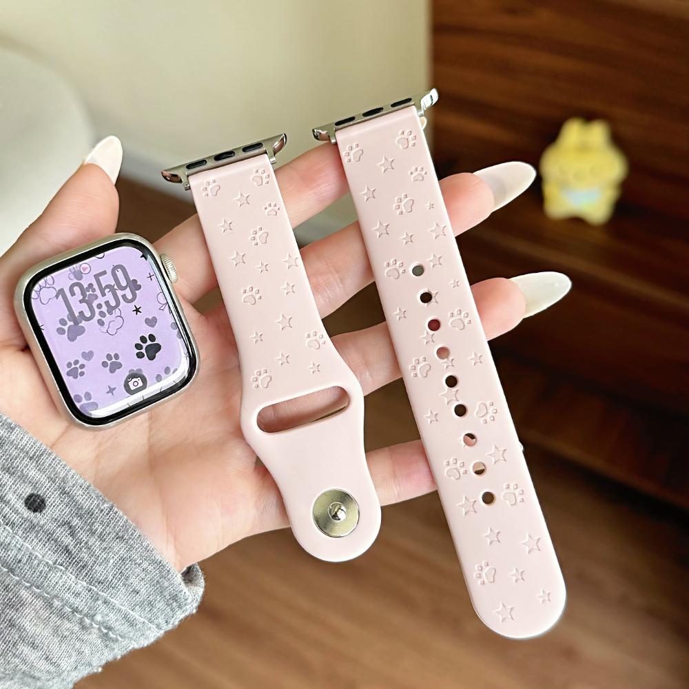 Силиконовый спортивный ремешок с принтом кошачьей лапы для Apple Watch S7‑11 SE Ultra2 44‑49 мм