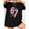 Oversized T-Shirt Black Six Seven Pink Glitter Number Print Casual Wear For Women Street Style Fashion Top Summer Outfit