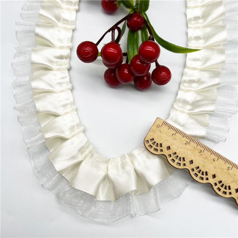 Элегантный и изысканный 4 см двойной складки прозрачный шифон кружево одежда подол одежда DIY аксессуары многоцветный кружевной тесьма ремесла изготовление лент