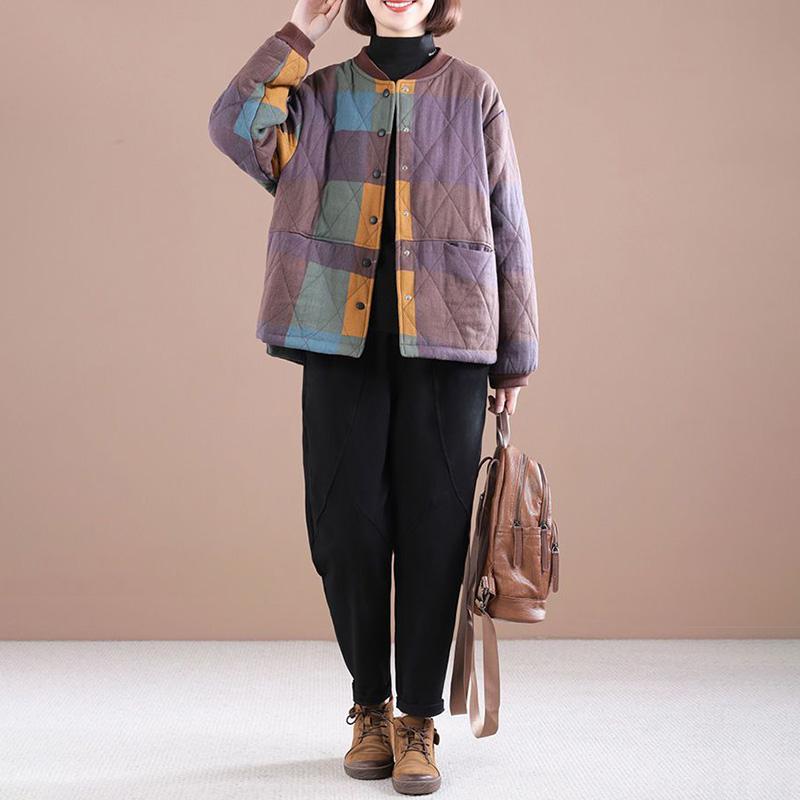 Хлопковая куртка, женская осенне-зимняя стеганая теплая свободная куртка, большие размеры, клетчатые топы в стиле ретро для отдыха