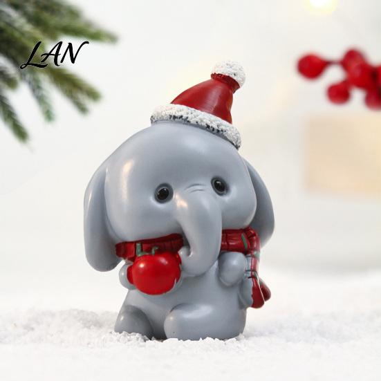 Cute Calf And Elephant Ornaments Resin Cow/Elephant Figurines with Santa Hats, Christmas Animal Ornaments, Small Statues for Windowsills Desktop