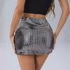 2024 Европейская и американская женская сексуальная квадратная короткая юбка с пайетками