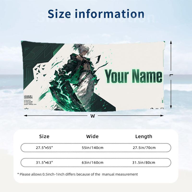 Custom Text Beach Towel, Soft Absorbent Swimming Multi-use TowelLeague of Legends