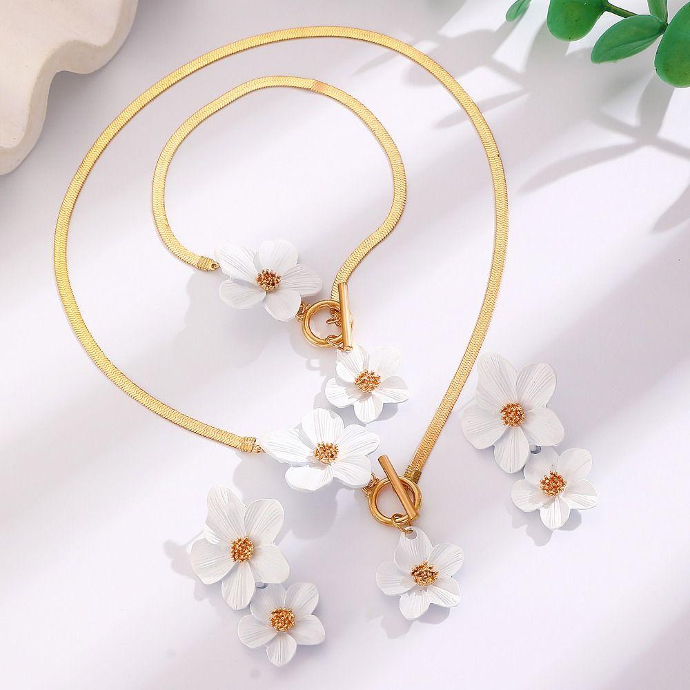 OT Buckle Flower Jewelry Set Metal Pendant Jewelry Suit Elegant Flower Necklace Earrings Set Gift