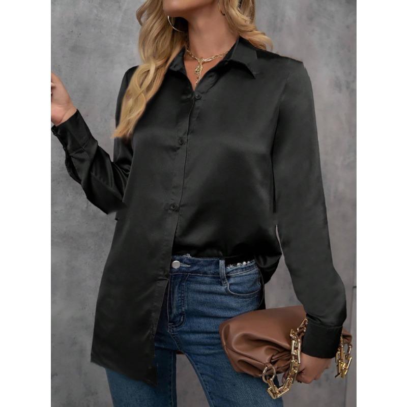 Рубашка с длинным рукавом цвета темперамента Ding, однотонная свободная рубашка из искусственного шелка с длинным рукавом, цветные блузки и рубашки