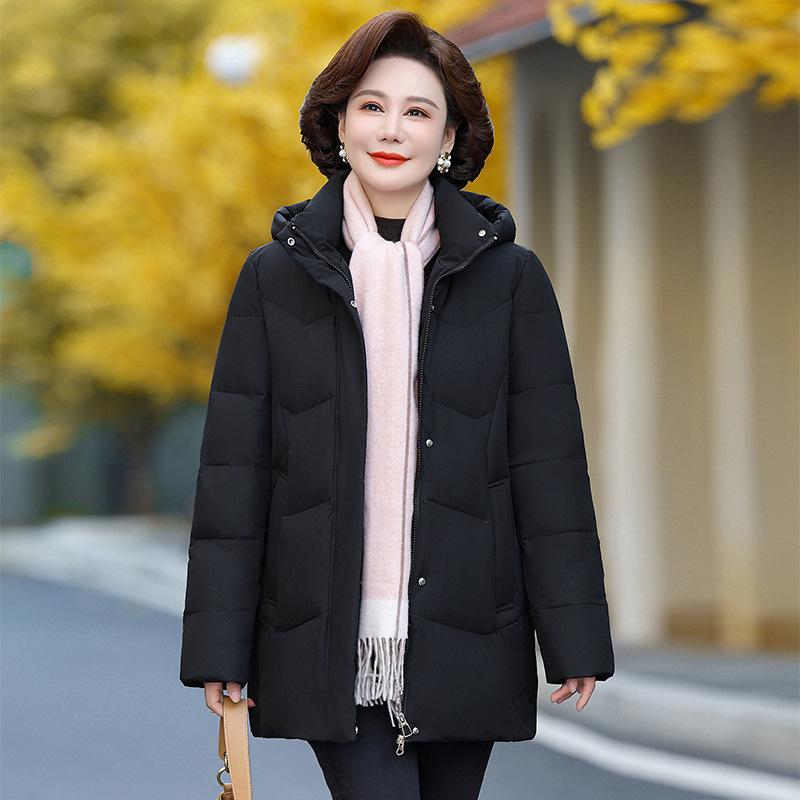 Пуховик для мам, женский, средней длины, большого размера, свободный, для людей среднего и пожилого возраста, однотонный, плотный, зимняя куртка