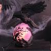 USB Powered Mood Lamp Gothic Crow Lamp, with Purple Light Ball, Resin Halloween Night Light, Dark Aesthetic Decor Style Statue for Bedroom Living