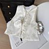 High-class Elegant Temperament Satin Vest, Early Spring Women's Round Neck Jacquard Disc Buckle Vest