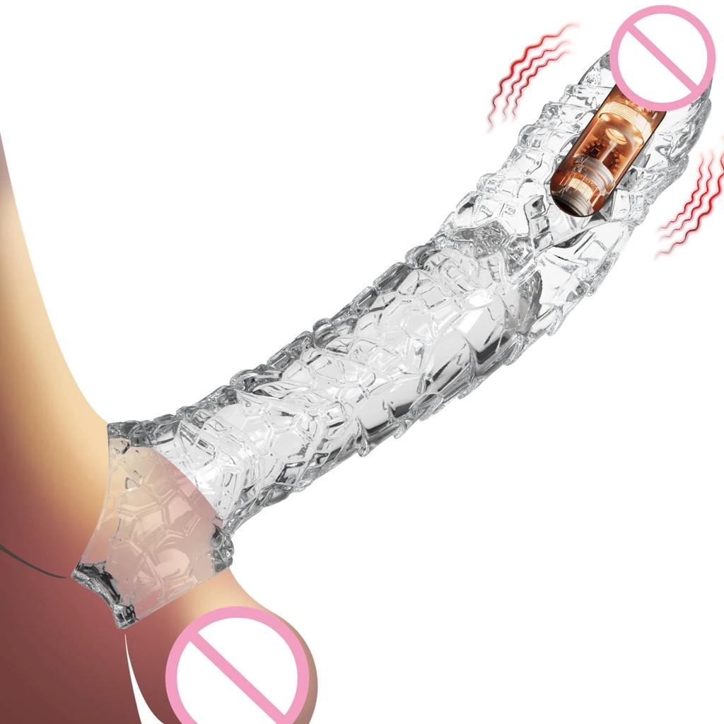 Многоразовые презервативы с удлиненным рукавом для пениса с вибратором, увеличитель члена, фаллоимитатор, усилитель задержки эякуляции, кольца на член, секс-игрушки для мужчин