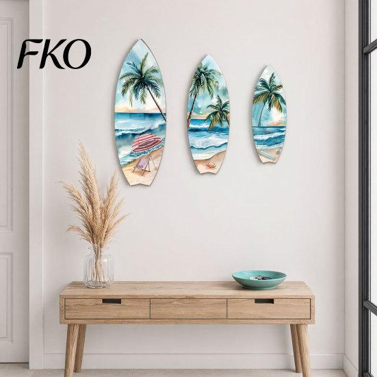 French Vintage Home Decor 3Pcs Wooden Surfboard Wall Art Decor, Natural Wood Hanging Sign, Sun-resistant Sculpture Lightweight Tropical Summer