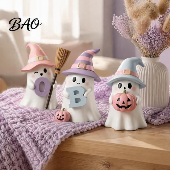 Whimsical Holiday Home Accents Halloween Ghost Figurine, Resin Spooky Cute Statue, Funny Creepy Indoor Table Centerpiece Tabletop Ornament for